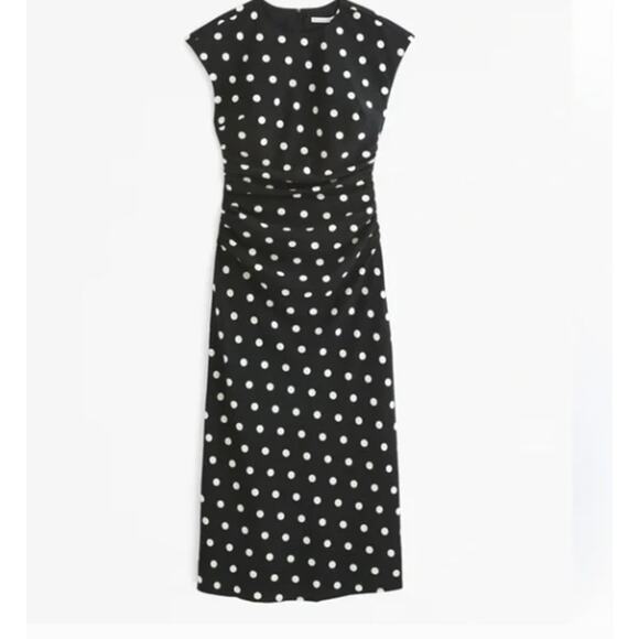 ABERCROMBIE & FITCH Cowl Drape Maxi Dress Black Polka Dot Sz L NWT $110 {DD47} - Picture 2 of 5